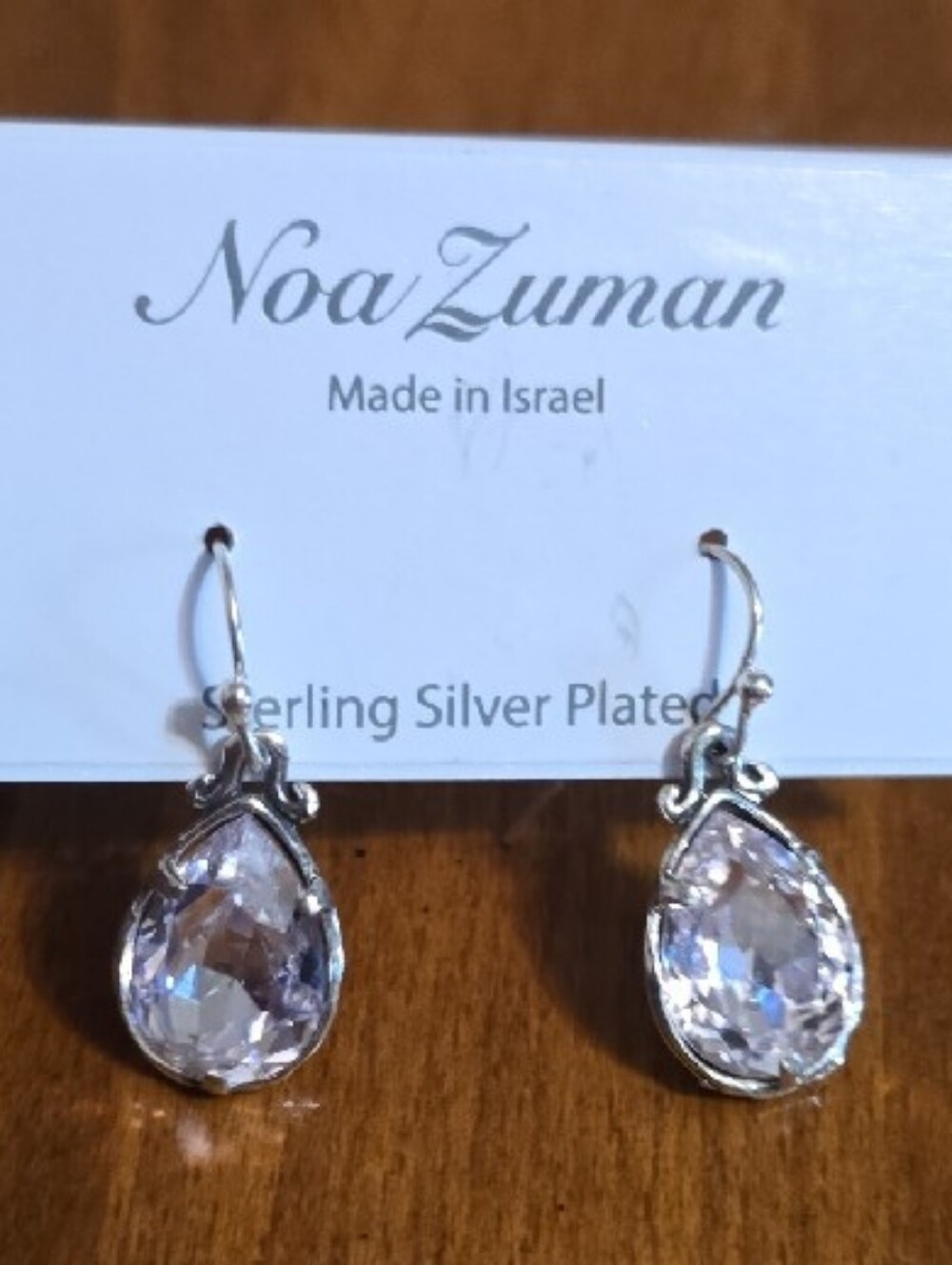 Sterling Silver Plate Pale Pink Teardrop Drop Earrings